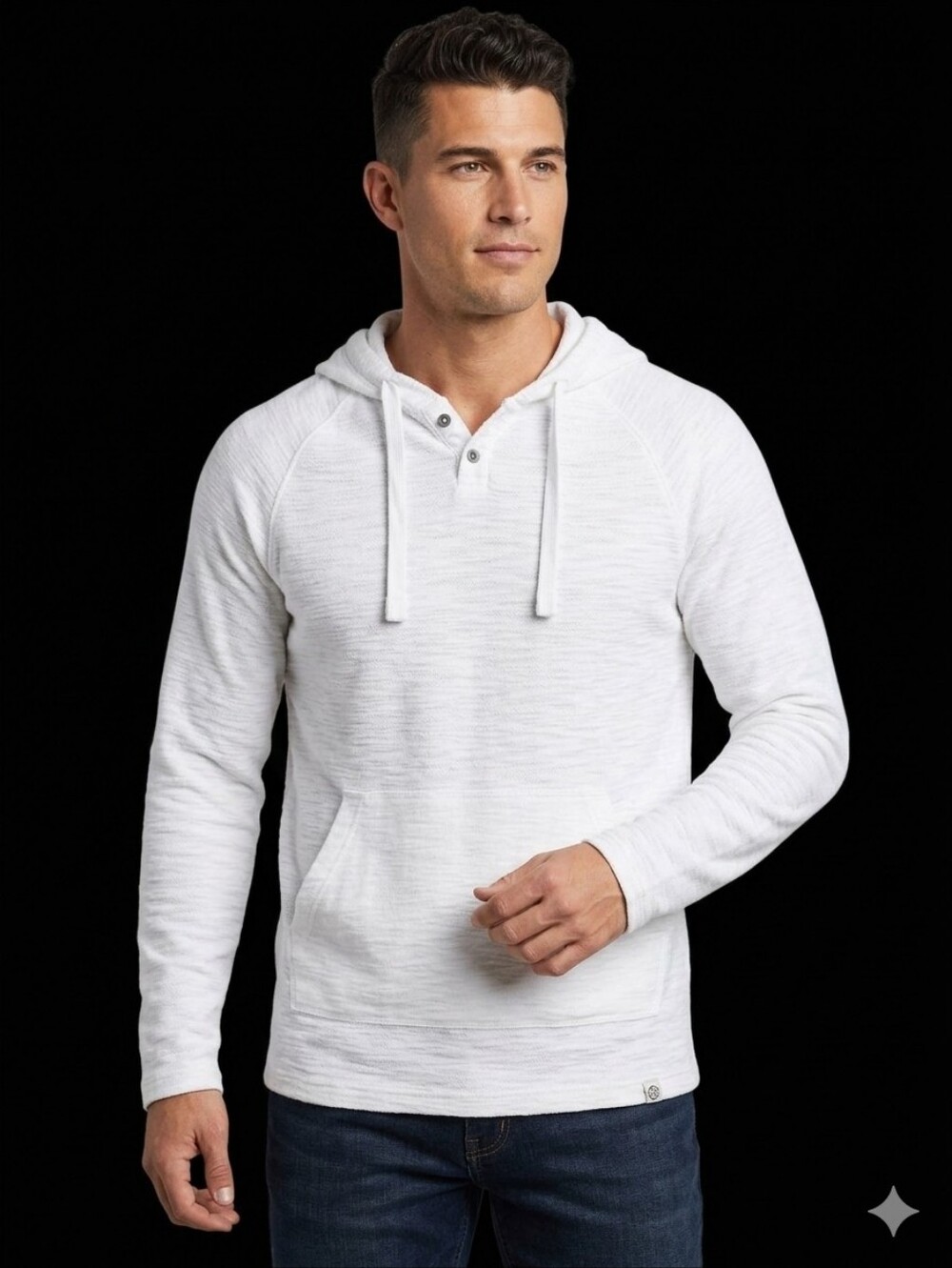 Free Planet henley-style textured pullover hoodie-Sm #032